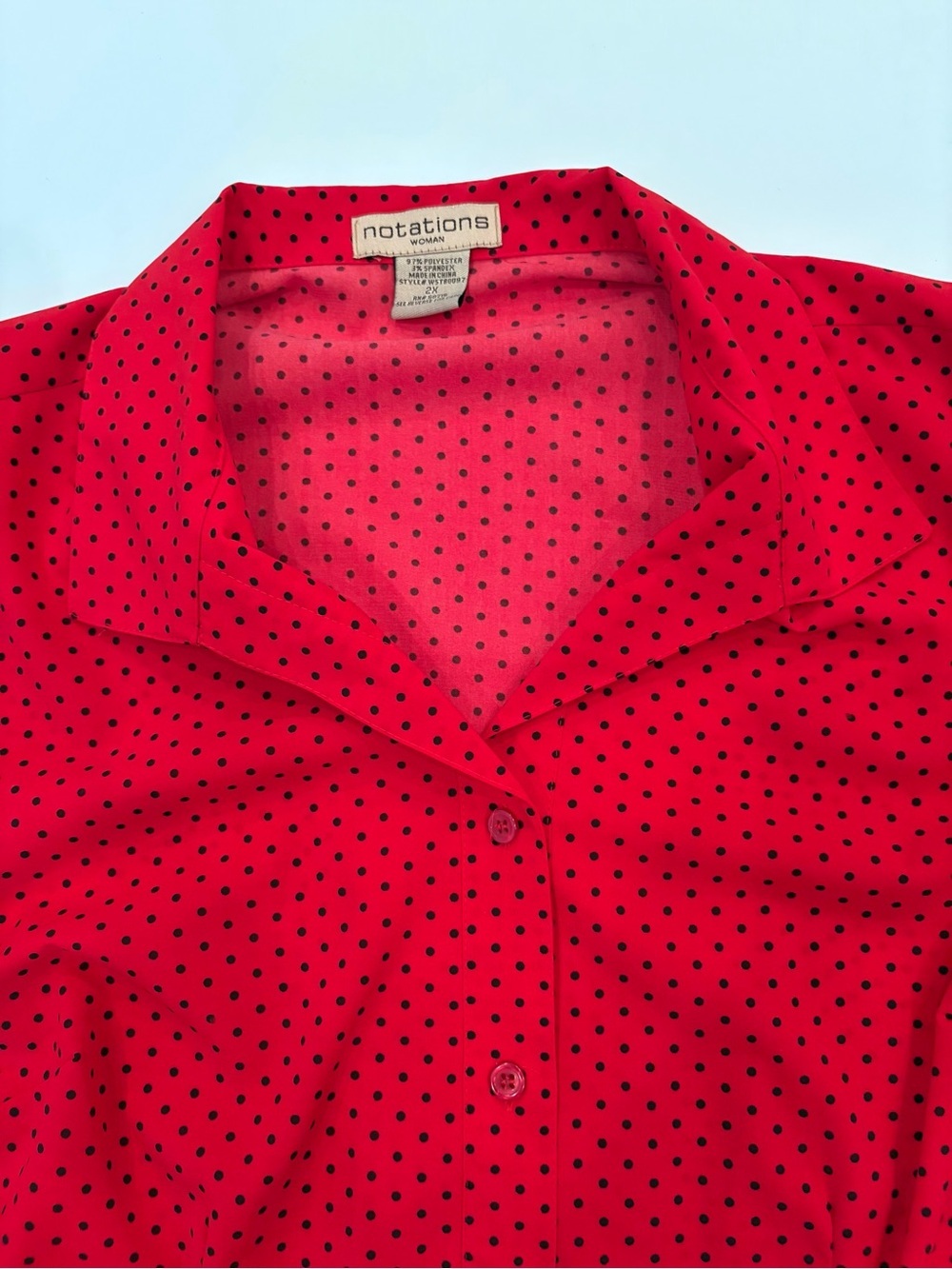Notations Red Blouse with Black Polka Dots -2XL-summer-casual-cottage-party